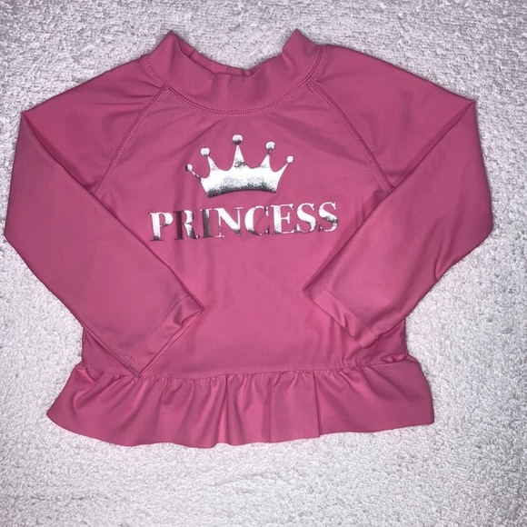 Nwot pink princess silver crowns long sleeve rashguard and bikini bottoms 18/24m - Picture 2 of 7